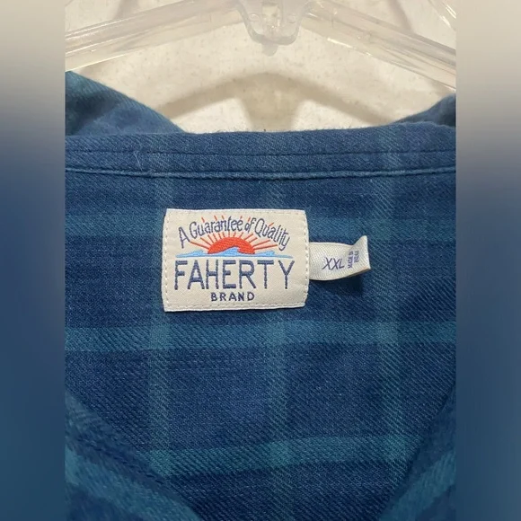 Faherty Shirt Mens XXL Blue Plaid Button Up Long Sleeve Organic Cotton - Picture 5 of 6
